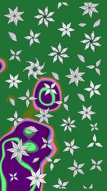 Soyut etnik raster çizim kalıbı. Vadinin yeşil renkli çiçekleri. Çiçekler..