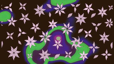 Küçük çiçekteki sevimli çiçek deseni. Bir sürü kahverengi ve soyut çiçekli tropik eskiz deseni. Varicolobrown Raster çizimi.