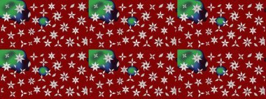 Düz Çiçek Elementleri Tasarımı. Renkli Bahar Teması eskiz kalıbı. Kırmızı ve nötr renklerde şirin çiçek desenleri. Raster Modaya uygun kumaş deseni.