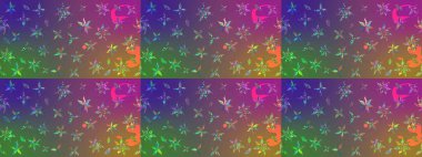 Renkli Bahar Teması eskiz kalıbı. Raster illüstrasyonundaki çiçek desenli çizim. Düz Çiçek Elementleri Tasarımı. Mor ve yeşil renkte çiçekler.