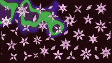 Çocuksu tasarım. Elle çizilmiş çiçek desenli Raster çizimi. Tekstil, kumaş, ambalaj, hatıra defteri için hoş bir çiçek arkaplanı. Kahverengi arkaplanda.