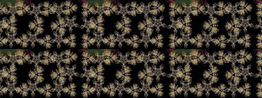 Siyah ve kahverengi renkli şirin çiçek desenleri. Düz Çiçek Elementleri Tasarımı. Renkli Bahar Teması eskiz kalıbı. Raster Modaya uygun kumaş deseni.