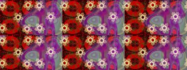 Kar tanelerinin soyut arkaplanlı Noel şablonu. Noel ve yeni yıl moda baskıları için tatil tasarımı. Mor, kırmızı ve kahverengi renkler. Raster illüstrasyonu.