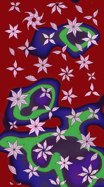 Kırmızı renkte çiçekler. Hediye ambalaj kağıdı, tebrik kartları, posterler ve pankart tasarımı. Raster düz çiçek çizim deseni.