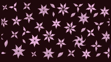 Raster deseni. Bahar çiçekleriyle desen dalla, kahverengi renklerle çiçek siluetiyle.