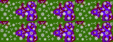 Egzotik çiçekler, yeşil ve mor renkler üzerine botanik ve parlak klasik doğa. Klasik tropikal doğal elementlerin suluboya seti. Raster illüstrasyonu.