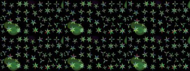 Tekstil için dikişsiz suluboya desen. Elle çizilmiş çiçek deseni (fayans). Sevimli çiçekleri, desenleri, siyah renkleri olan renksiz desenler..