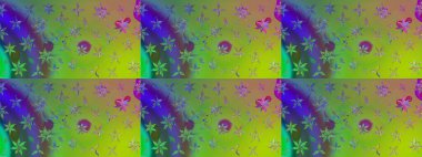 Düz Çiçek Elementleri Tasarımı. Yeşil renkli çiçekler. Raster Illustrasyon 'daki Çiçek Deseni' nin son moda çizimi. Renkli Yaz Teması çizim şablonu.