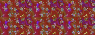 Raster illüstrasyonu. Kusursuz çiçek deseni duvar kâğıdı olarak kullanılabilir. Kırmızı, kahverengi ve mor renkte çiçekler.