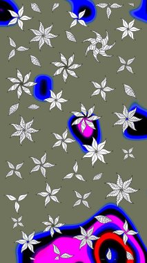 Yeşil arka planda. Çocuksu tasarım. Elle çizilmiş çiçek desenli Raster çizimi. Tekstil, kumaş, ambalaj, hatıra defteri için güzel çiçek arkaplanı..