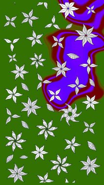 Yeşil renkte güzel çiçekler, suluboya desenli, duvar kağıdı, kart ya da kumaş için fayanslı eskizler. Raster..