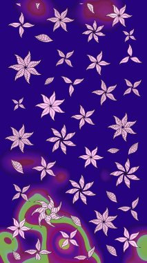 Çiçek desenli raster, mavi çizgi grafik desenli soyut raster arkaplan. Modern stil dokusu.