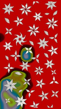 Çiçeksel elementlerle süslenmiş zarif raster dokusu. Parlak çiçekli kırmızı renkler üzerinde soyut çizim deseni. Küçük çiçekte şirin bir çiçek deseni var..