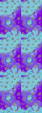 Düz Çiçek Elementleri Tasarımı. Raster illüstrasyonu. Şirin çiçek elementleri. Renkli Bahar Teması eskiz kalıbı. Çizim deseni Modaya uygun kumaş deseni.