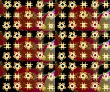 Bokeh kırmızısı, siyah, kahverengi ve kar taneleriyle dekoratif Noel arkaplanı. Raster illüstrasyonu.