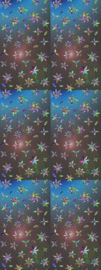 Klasik taslak çizimi. Raster çiçek izi. Çiçek grisi ve mavi çizim deseni.