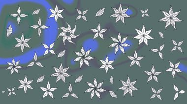 Düz Çiçek Elementleri Tasarımı. Raster illüstrasyonundaki çiçek desenli çizim. Renkli Bahar Teması eskiz kalıbı. Süslü kumaş deseni.