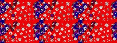 Tekstil için suluboya eskiz deseni. El çizimi çiçek çizimi deseni (fayans). Şirin çiçekli, desenli, kırmızı renkli çizim deseni.