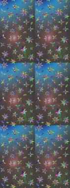 Klasik taslak çizimi. Raster çiçek izi. Çiçek grisi ve mavi çizim deseni.