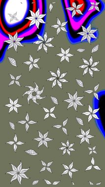 Raster illüstrasyonu. Yeşil ve beyaz renkli çiçekler. Küçük çiçekte sevimli çiçek deseni var..