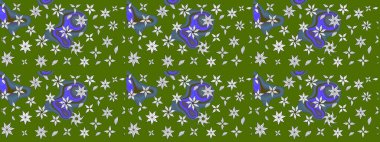 Elle çizilmiş çiçek desenli Raster çizimi. Yeşil arka planda. Çocuksu tasarım. Tekstil, kumaş, ambalaj, hatıra defteri için güzel çiçek arkaplanı..