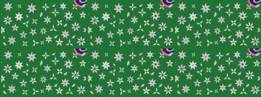 Düz Çiçek Elementleri Tasarımı. Sevimli çiçek raster deseni. Yeşil renkli çiçekler. Renk Bahar Teması eskiz şablonu.