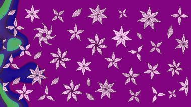 Düz Çiçek Elementleri Tasarımı. Mor renkli çiçekler. Raster illüstrasyonundaki çiçek desenli çizim. Renkli Bahar Teması çizim şablonu.