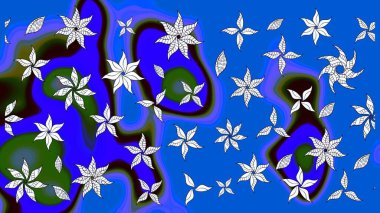 Raster illüstrasyonu. Mavi renklerde. 3D çiçekler, çizim.