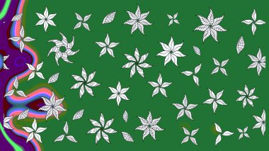 Çiçek desenli eskiz, darbeler, sıçramalar, yaz çiçekleri. Raster illüstrasyonu. Yeşil ve nötr renkte çiçekler.