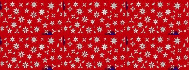 Elle çizilmiş çiçek desenli Raster çizimi. Tekstil, kumaş, ambalaj, hatıra defteri için hoş bir çiçek arkaplanı. Kırmızı ve nötr arkaplanda. Çocuksu tasarım.