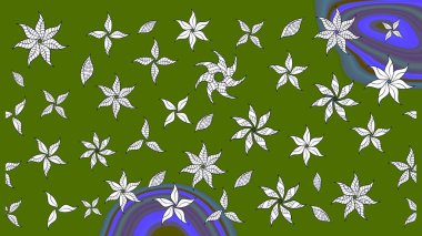 Üzerinde yeşil renkte karalamalar olan çiçek desenleri çiz. Raster illüstrasyonu.
