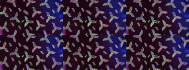 Raster illüstrasyonu. Kahverengi, siyah ve mavi renklerde. Kahverengi, siyah ve mavi papatyalardan oluşan bir desen..