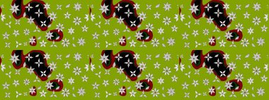 Raster illüstrasyonu. Yeşil yapraklı yabani çiçekler. Eskiz arkaplan modeli. Suluboya, elle çizilmiş.