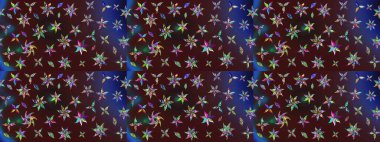 Motley illüstrasyonu. Çiçekli bahar çiçekleri. Moda baskıları için zarif bir şablon. Küçük çiçekte güzel bir desen. Küçük renkli çiçekler..