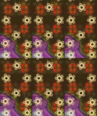 Raster illüstrasyonu. 3D çiçekler, eskiz. Kahverengi renklerde.