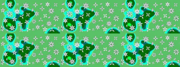 Çizim çiçek deseni duvar kâğıdı olarak kullanılabilir. Yeşil renkli çiçekler. Raster illüstrasyonu.