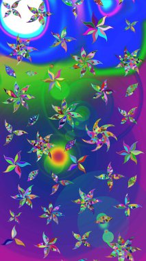 Renkli Bahar Teması eskiz kalıbı. Düz Çiçek Elementleri Tasarımı. Mavi renkli çiçekler. Güzel çiçek deseni..