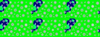 Düz Çiçek Elementleri Tasarımı. Renkli Bahar Teması eskiz kalıbı. Yeşil renkli çiçekler. Sevimli çiçek raster deseni.