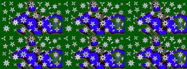 Çiçek desenli eskiz, darbeler, sıçramalar, yaz çiçekleri. Yeşil renkli çiçekler. Raster illüstrasyonu.