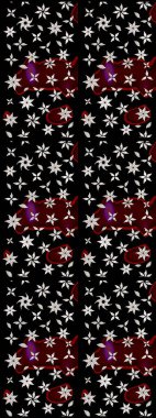 Raster illüstrasyonu. Çiçek ve yapraklı karalama şeklinde Raster çiçek deseni. Yumuşak, bahar çiçekleri siyah ve kahverengi renklerde.