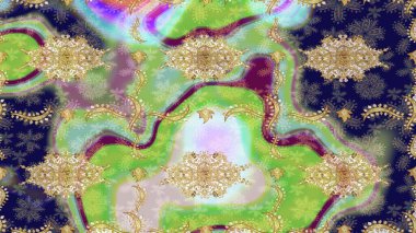 Doğulu stil, altın elementlerle altın rengi nötr renkte arabesk yapar. Raster altın desen. Kıvrımlı çizimler.