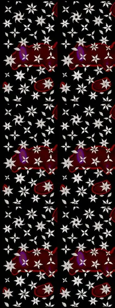 Raster illüstrasyonu. Çiçek ve yapraklı karalama şeklinde Raster çiçek deseni. Yumuşak, bahar çiçekleri siyah ve kahverengi renklerde.