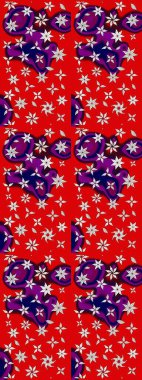 Çiçek ve yapraklı karalama şeklinde Raster çiçek deseni. Raster illüstrasyonu. Kibarca, bahar çiçekleri kırmızı ve mor renklerde.