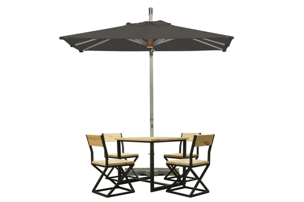Outdoor Eettafel Stoelen Met Vierkante Paraplu Geïsoleerd Witte Achtergrond Met — Stockfoto