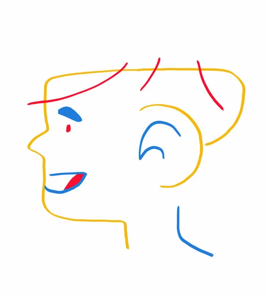 ハッピーマンミニマリストの肖像画 概要印刷用原色ベクトルアート現代的な手描き ウィザードに隔離されてる 50年代スタイルアート Mondrian Keith Harring Vibes — ストックベクタ