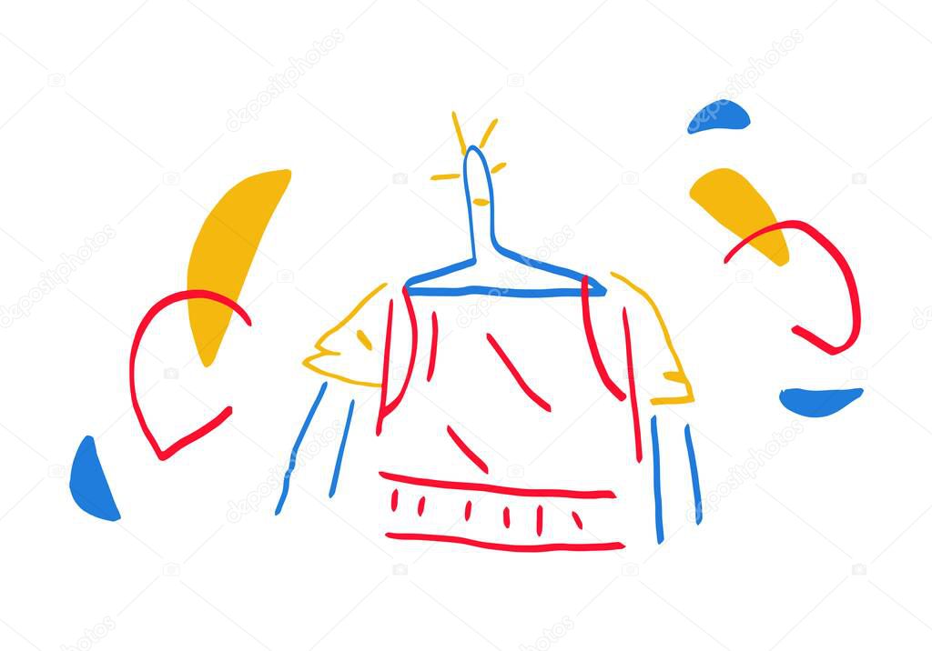 Minimalist illustration with abstract guy with primary color and hand drawn vector art for print. Contemporary art. isolated on withe. 20s and 50s Style art Mondrian and Keith Harring vibes.
