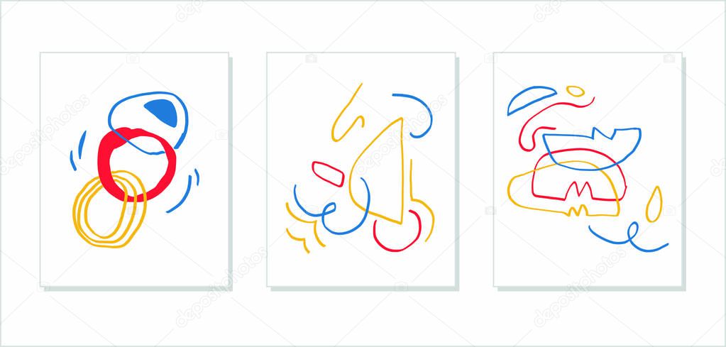 Set of Abstract Minimalism Vectors art with primary color shapes. Print Painting, Modern and trendy illustration. Hand drawn with Bauhaus and Mondrian color's.
