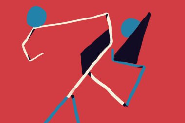 Dengeli formlar ve kırmızı ve mavi ile soyut şekiller. Ciltle Soyut Modernizm Boyama. Bauhaus ve Kandinsky titreşimleri. Matbaa ve Poster için. Kırmızıda İzole Edildi