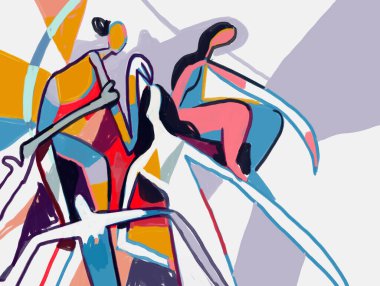 Soyut Kadın Soğutma Grubu. Kübizm ve Ekspresyonizm. Mondrian ve Keith Haring titreşimleri. Çağdaş sanat. Baskı, poster ve tuval çizimleri