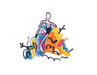 Biri doğada yürüsün. Çok basit ve renkli bir tablo. Fauvism ve Raoul Dufy Vibe. Farklı renklerde doğa ile dışavurumculuk sanatı. Baskı, poster ve tişört için sanat. Beyazda izole edilmiş.